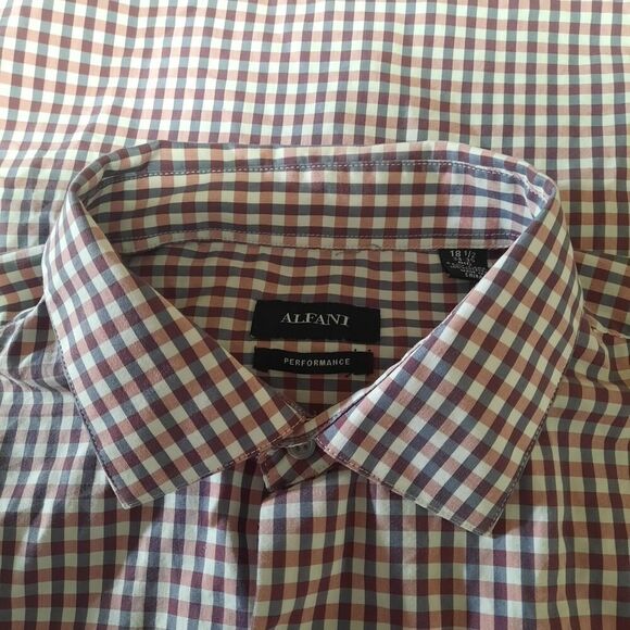 Alfani Shirt Men's 18.5 Easy Care Gray Pink Button Front Long Sleeve CorpCore - Picture 3 of 8